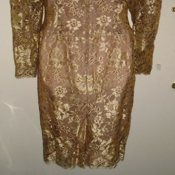 Vintage Rare Formal Gold Brown Lace Lined Dress - Picture 5 of 8
